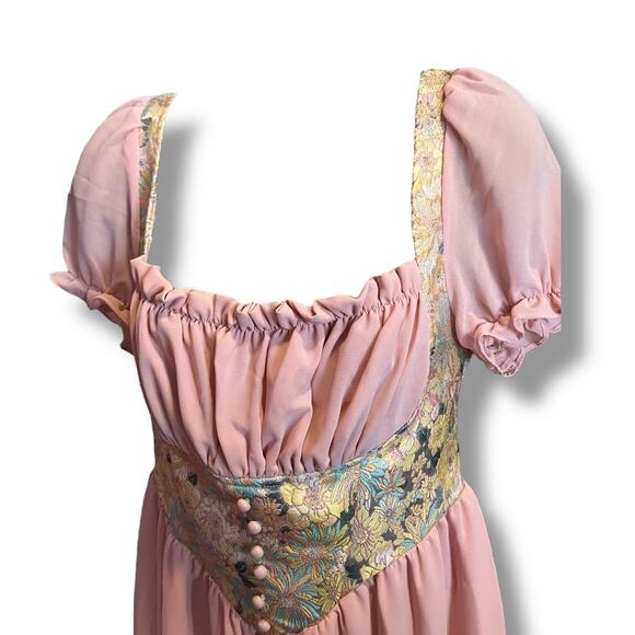 Shein Coquette Pink Puff Sleeve Mini Dress Cottagecore Fairycore Regency Small - Picture 2 of 7